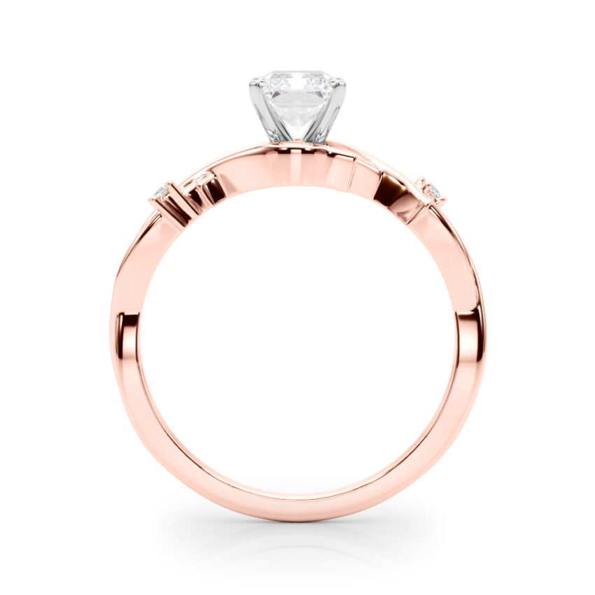 Side view of radiant cut diamond thorn engagement ring rose gold