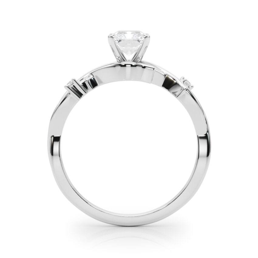 Side view of radiant cut diamond thorn engagement ring white gold