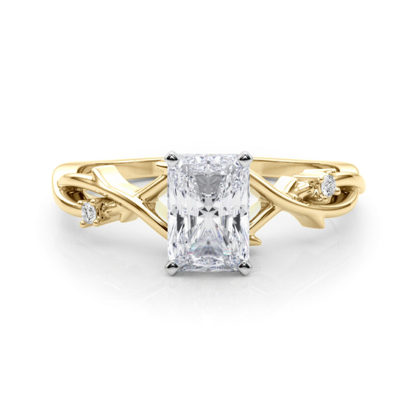 radiant cut diamond thorn engagement ring in yellow gold