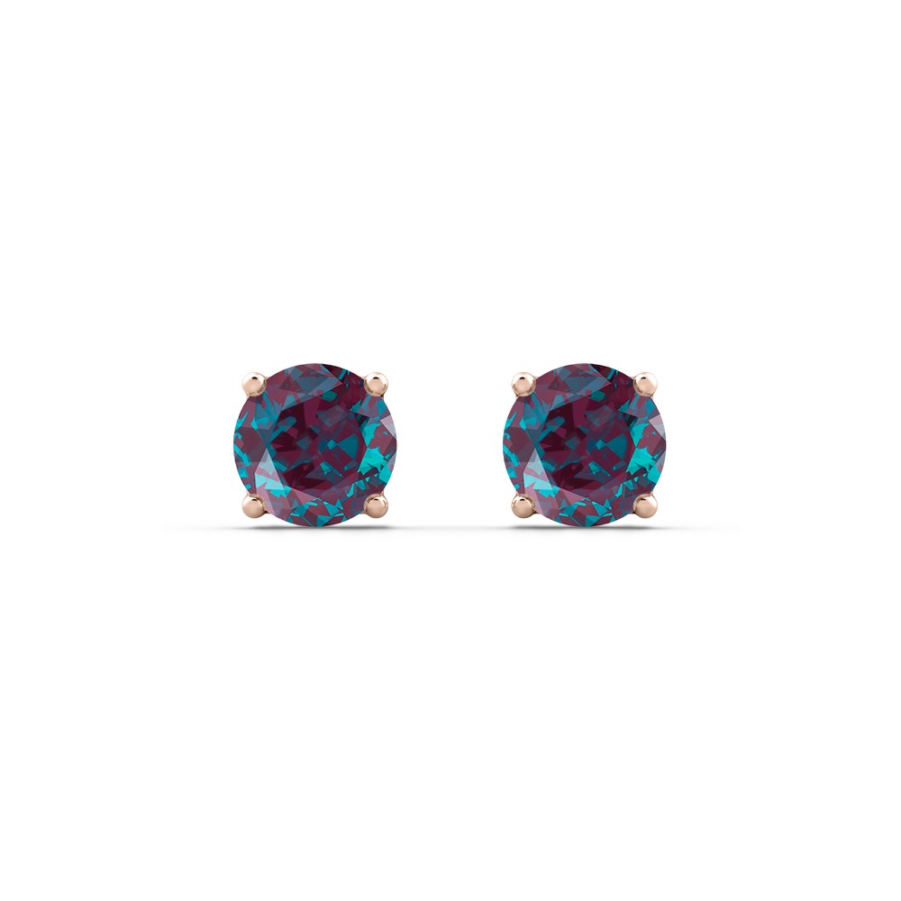 alexandrite earrings in rose gold with round cut gemstone