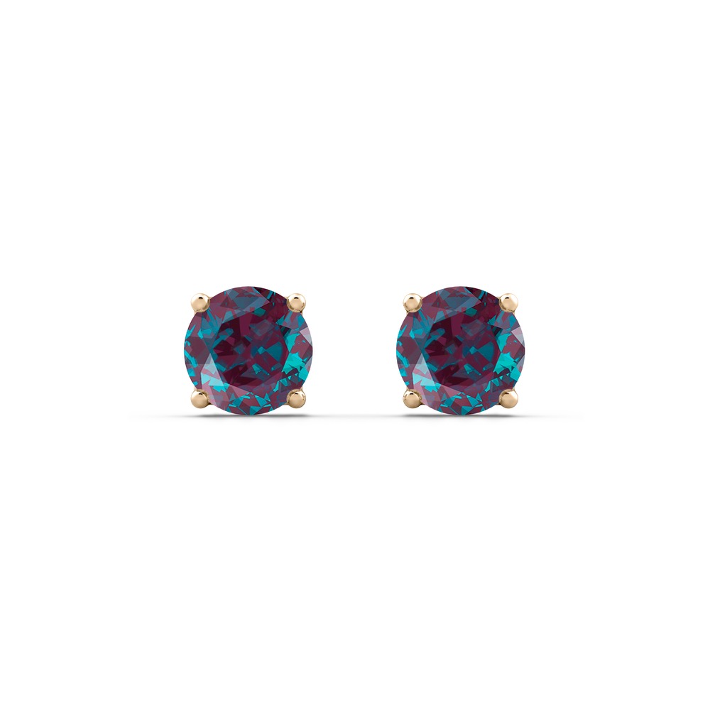 alexandrite earrings in yellow gold with round cut gemstone