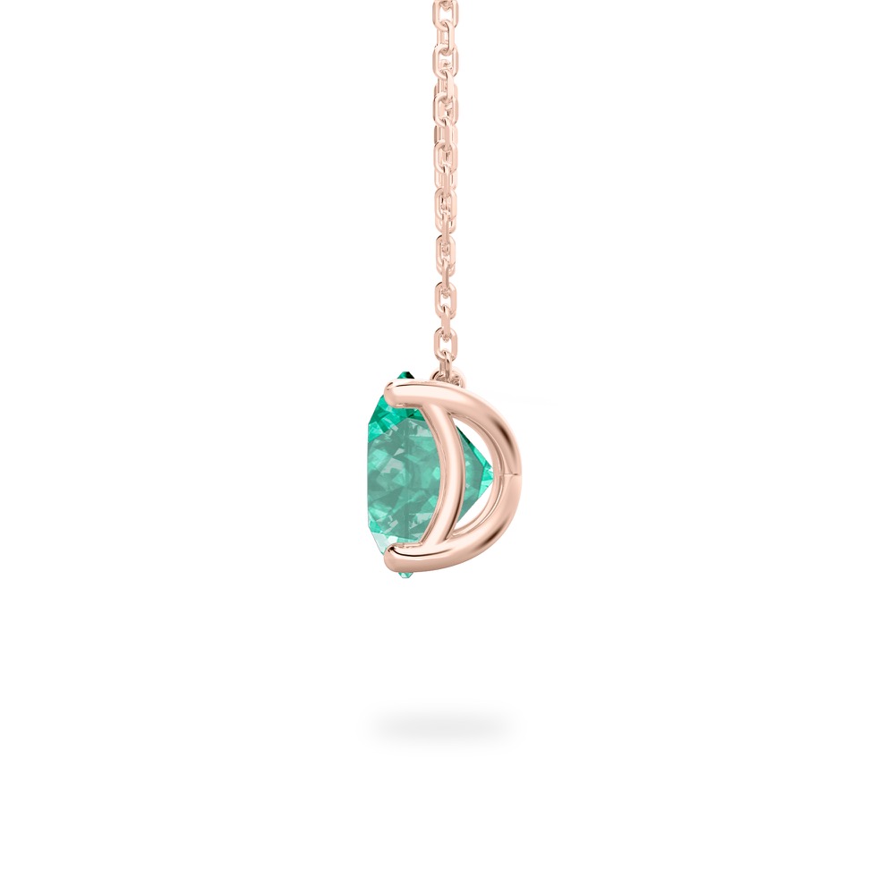 side view of round cut august birthstone necklace in rose gold
