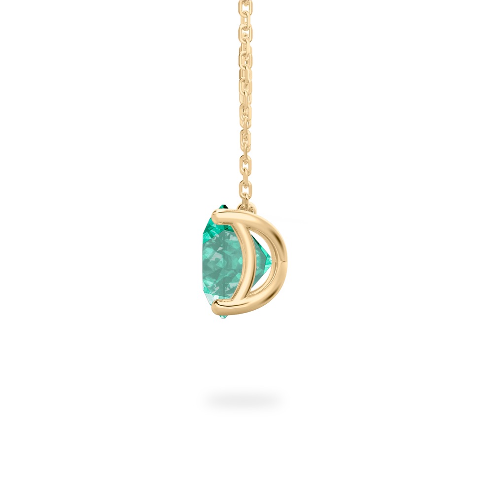 side view of round cut august birthstone necklace in yellow gold