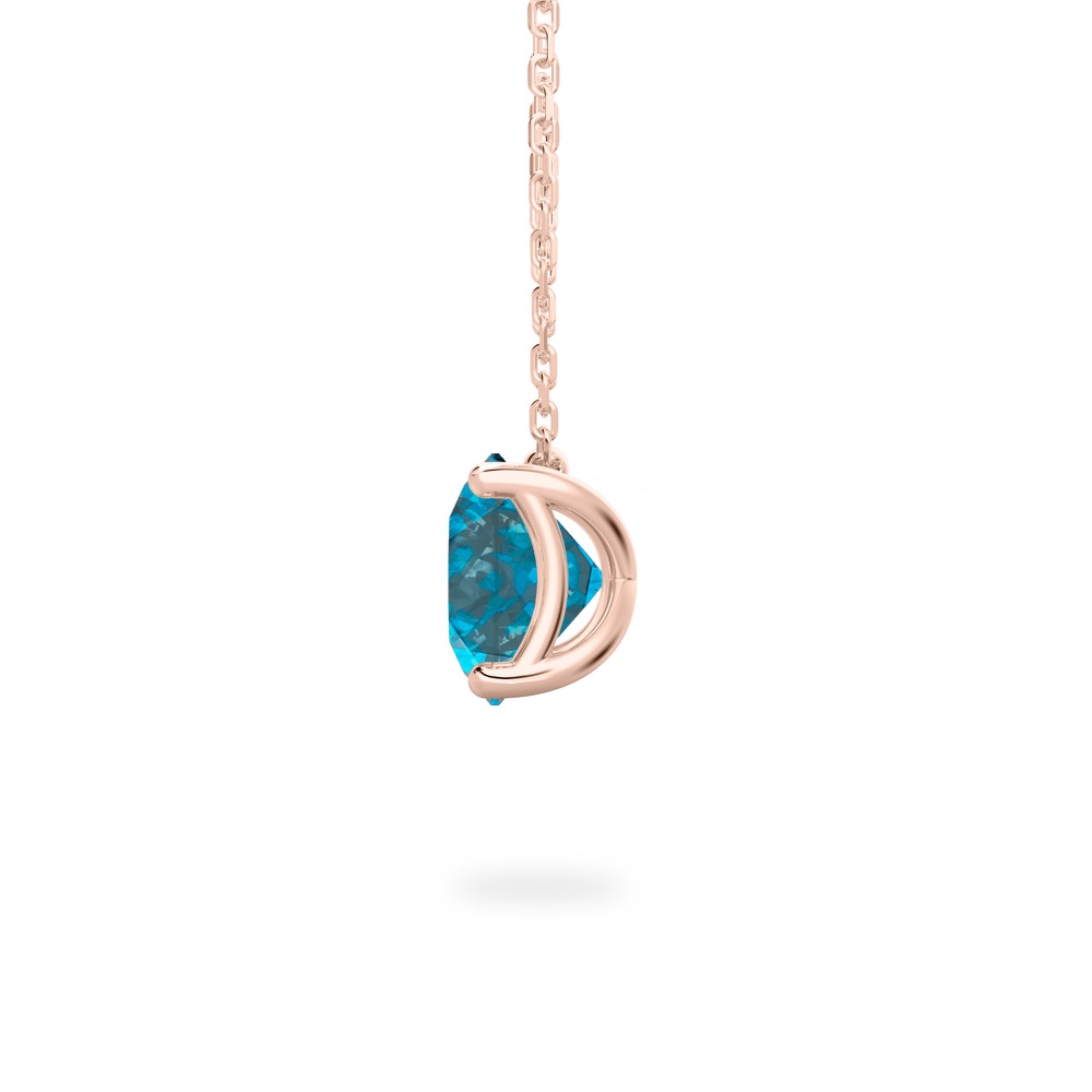 side view of round cut december birthstone necklace in rose gold