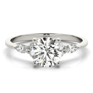 round cut diamond marquise and round cluster engagement ring in platinum
