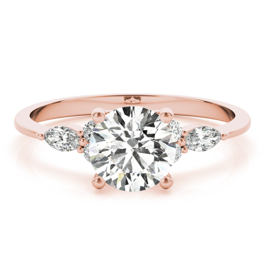 round cut diamond marquise and round cluster engagement ring in rose gold