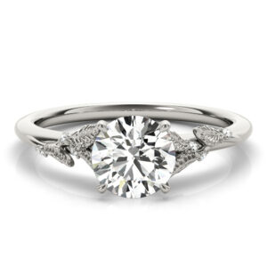 round cut diamond nature inspired engagement ring in platinum