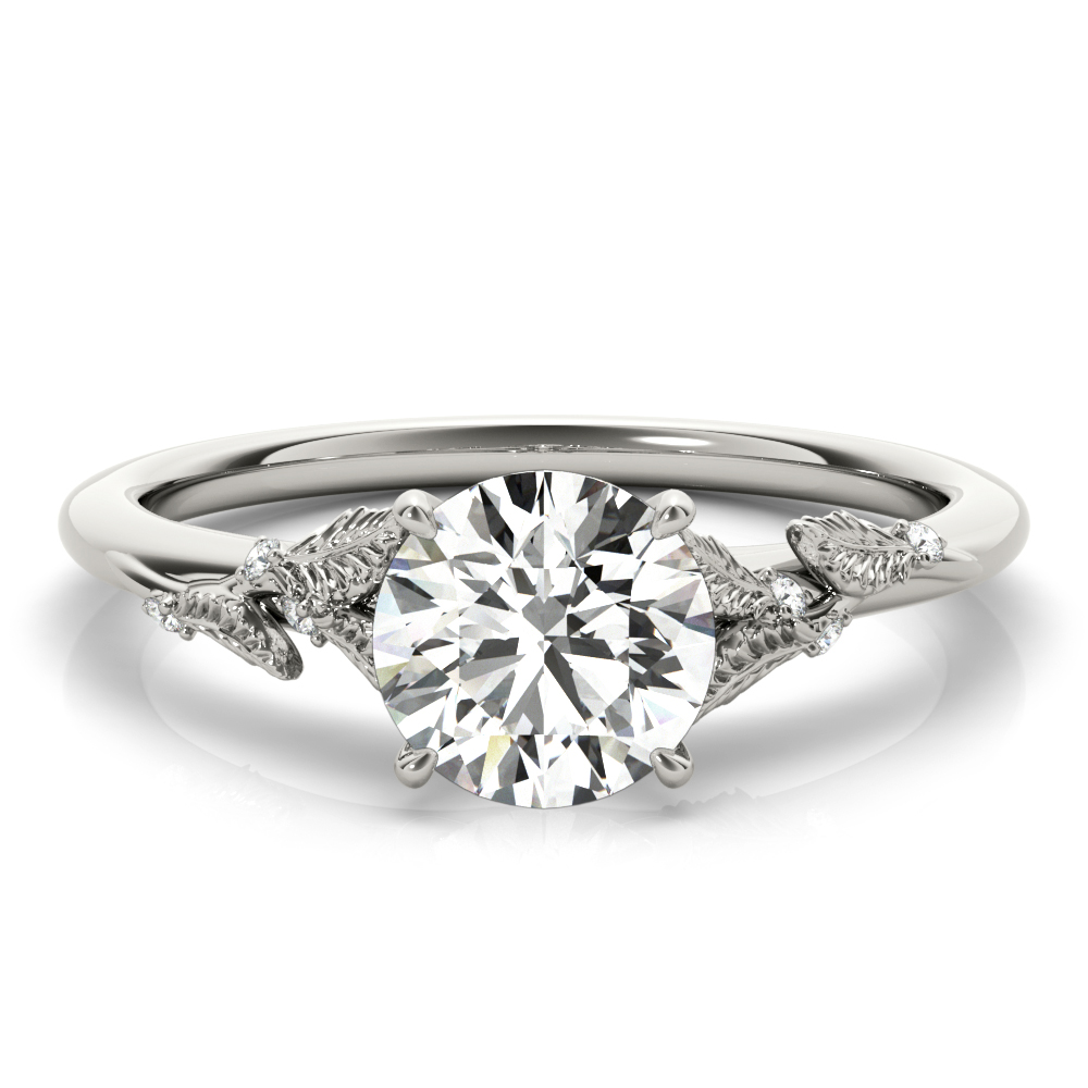 round cut diamond nature inspired engagement ring in platinum