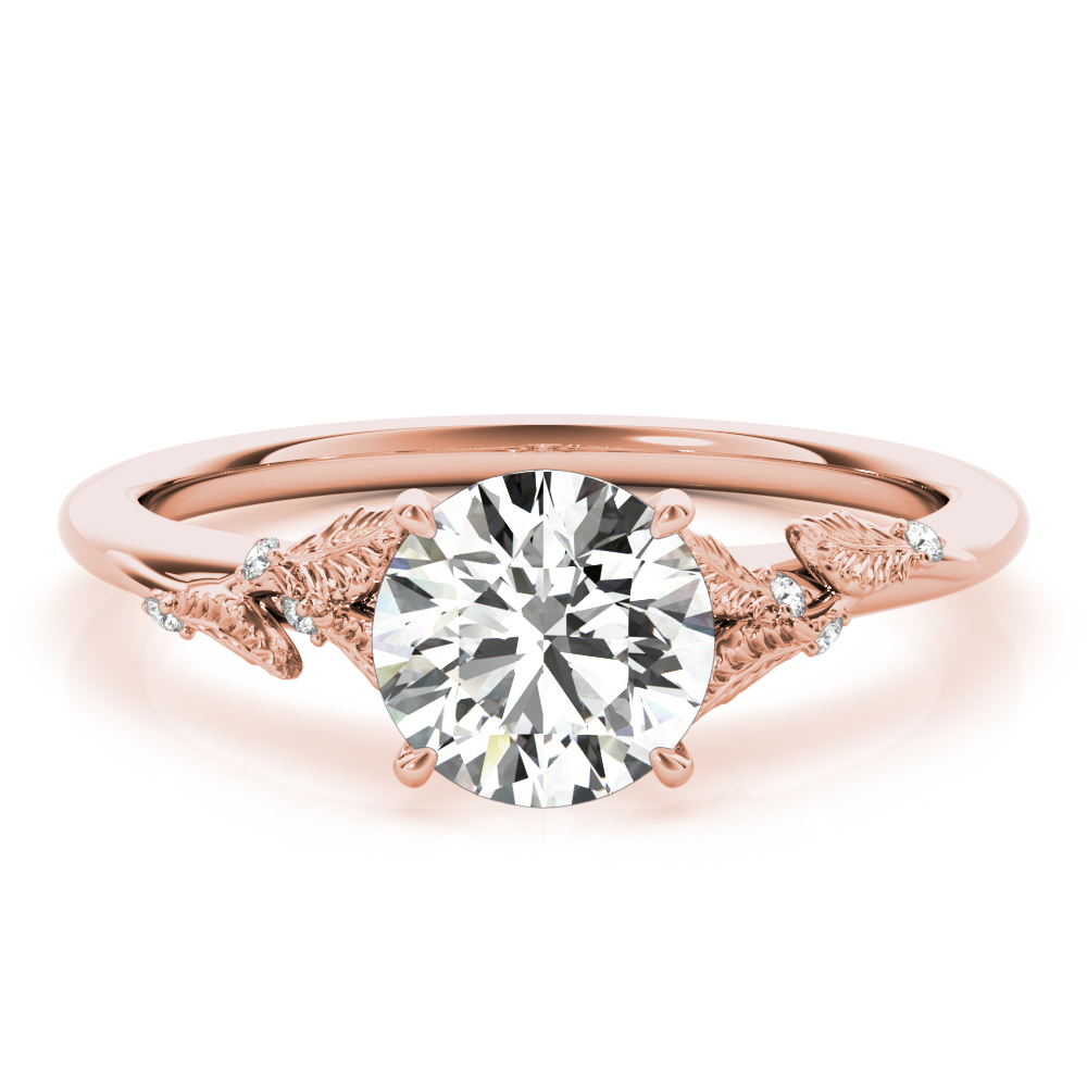 round cut diamond nature inspired engagement ring in rose gold