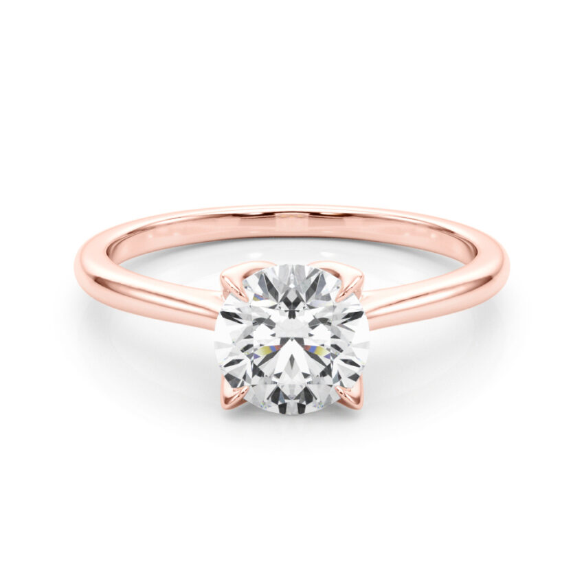 round cut diamond simple petal solitaire engagement ring in rose gold