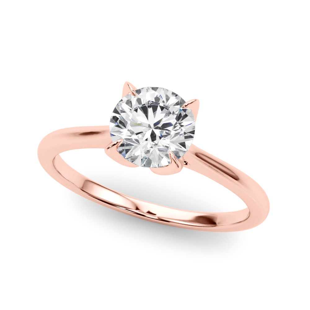 Angle view of round cut diamond simple petal solitaire engagement ring rose gold