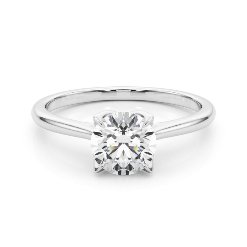 round cut diamond simple petal solitaire engagement ring in white gold