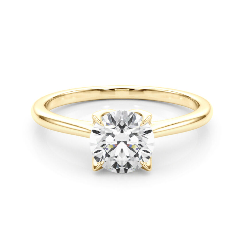 round cut diamond simple petal solitaire engagement ring in yellow gold