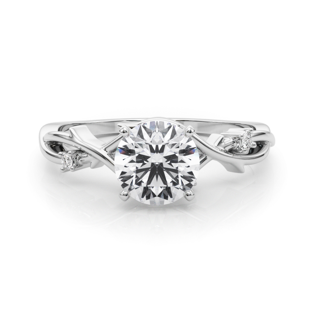 round cut diamond thorn engagement ring in platinum