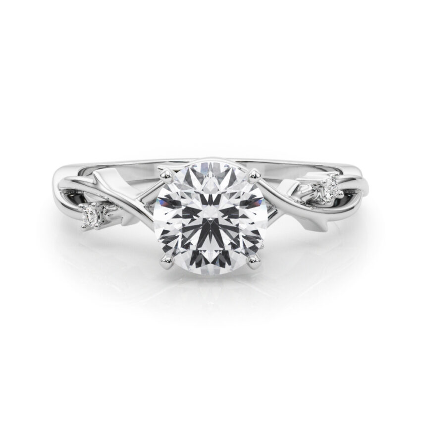 round cut diamond thorn engagement ring in white gold