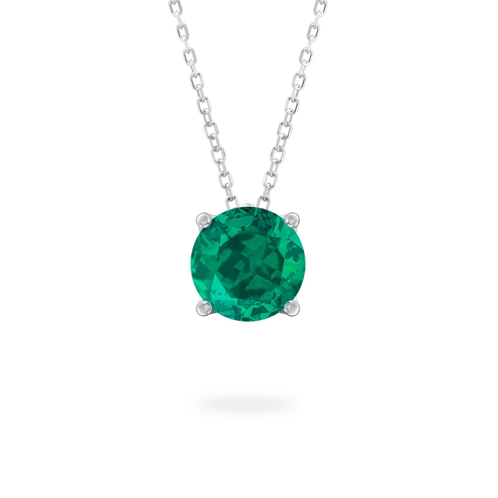 round cut emerald necklace in white gold