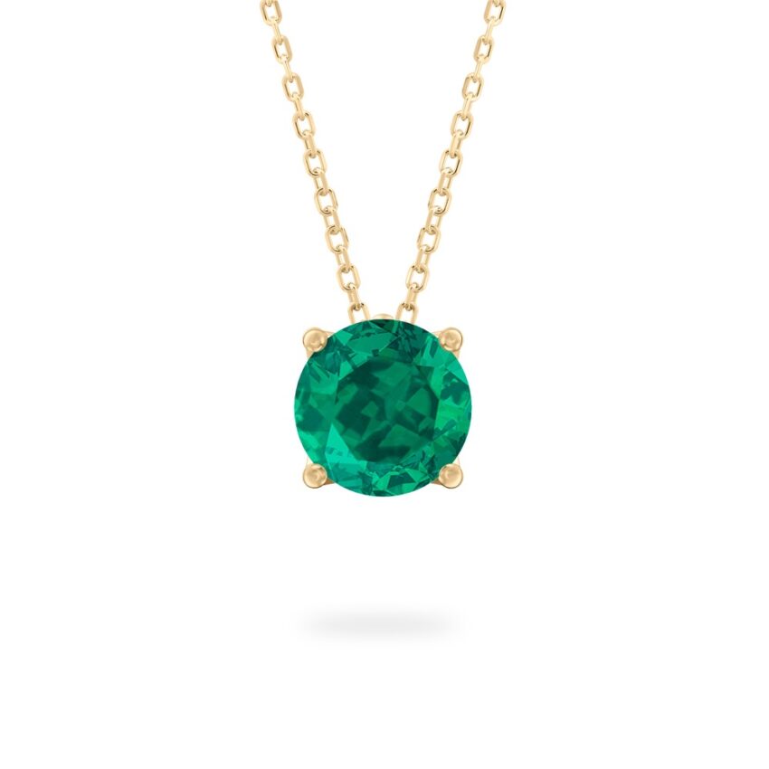 round cut emerald necklace in yellow gold