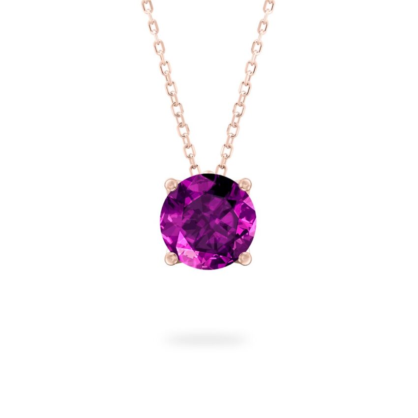 round cut february birthstone necklace in rose gold