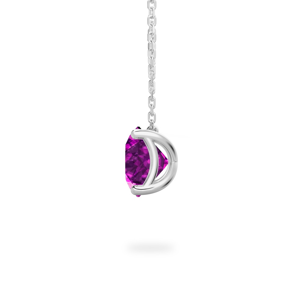 side view of round cut february birthstone necklace in white gold