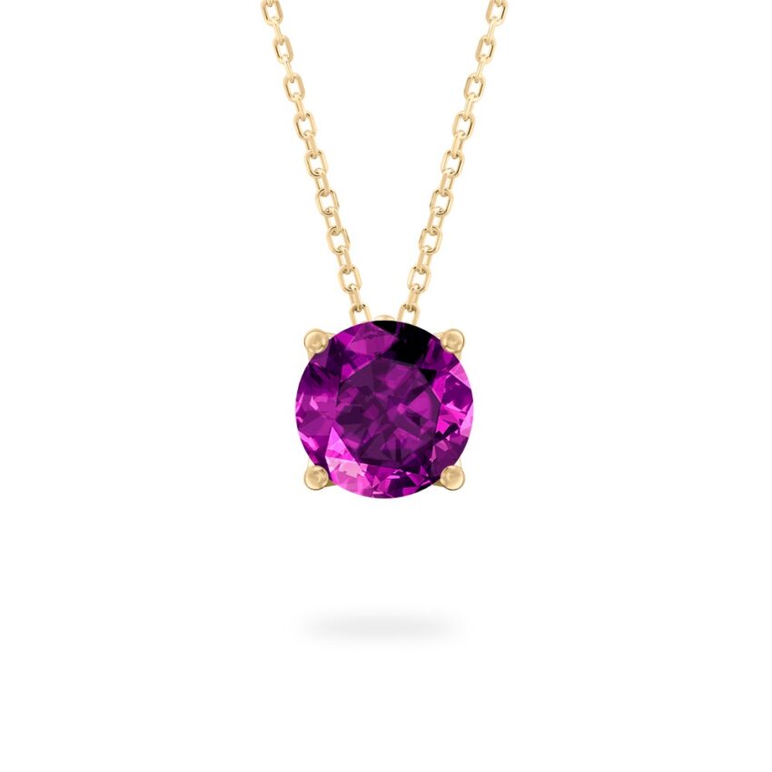 round cut february birthstone necklace in yellow gold