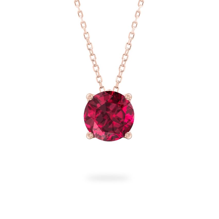 round cut garnet necklace in rose gold