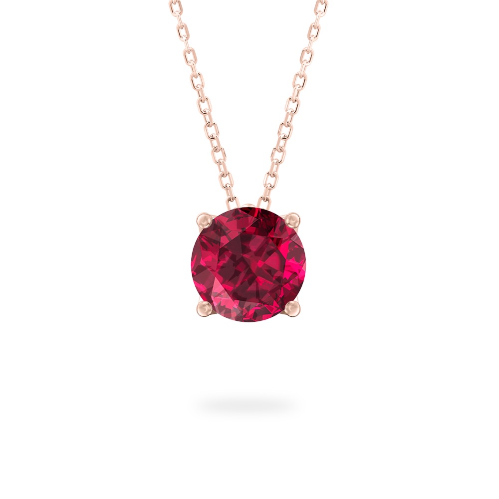 round cut garnet necklace in rose gold