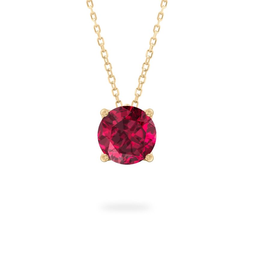 round cut garnet necklace in yellow gold