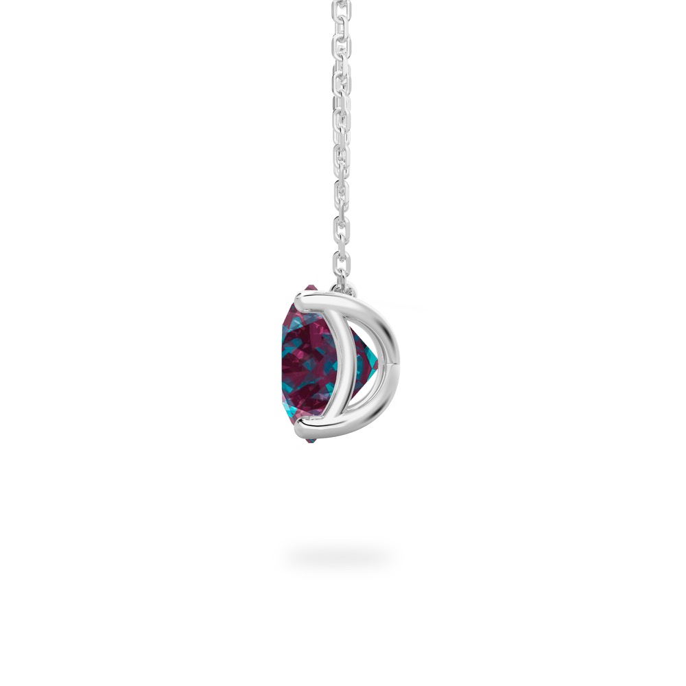 side view of round cut june birthstone necklace in platinum