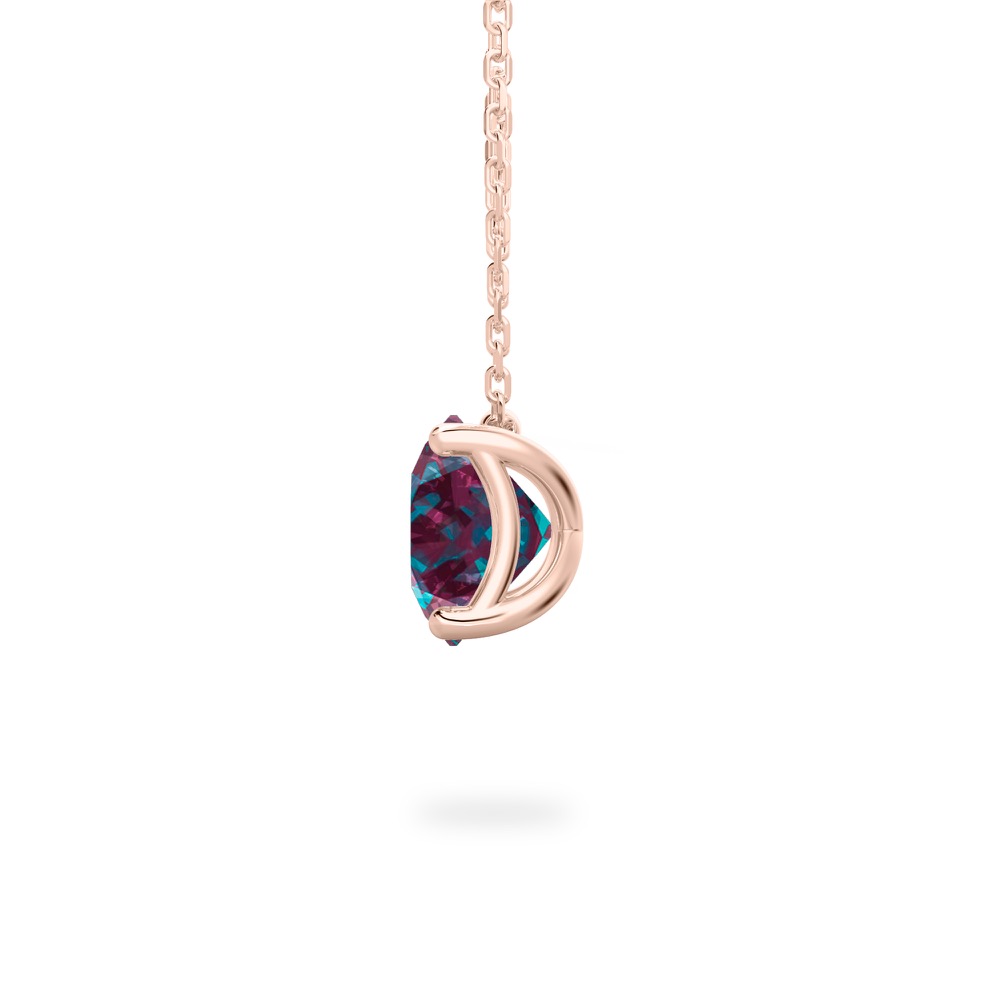 side view of round cut june birthstone necklace in rose gold