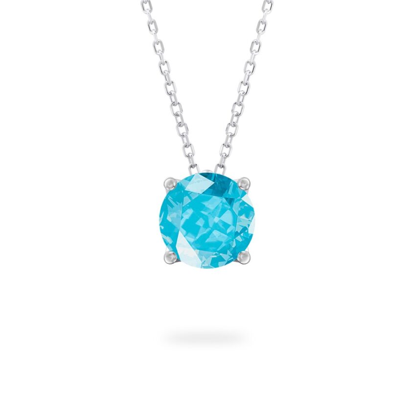 round cut march birthstone necklace in platinum