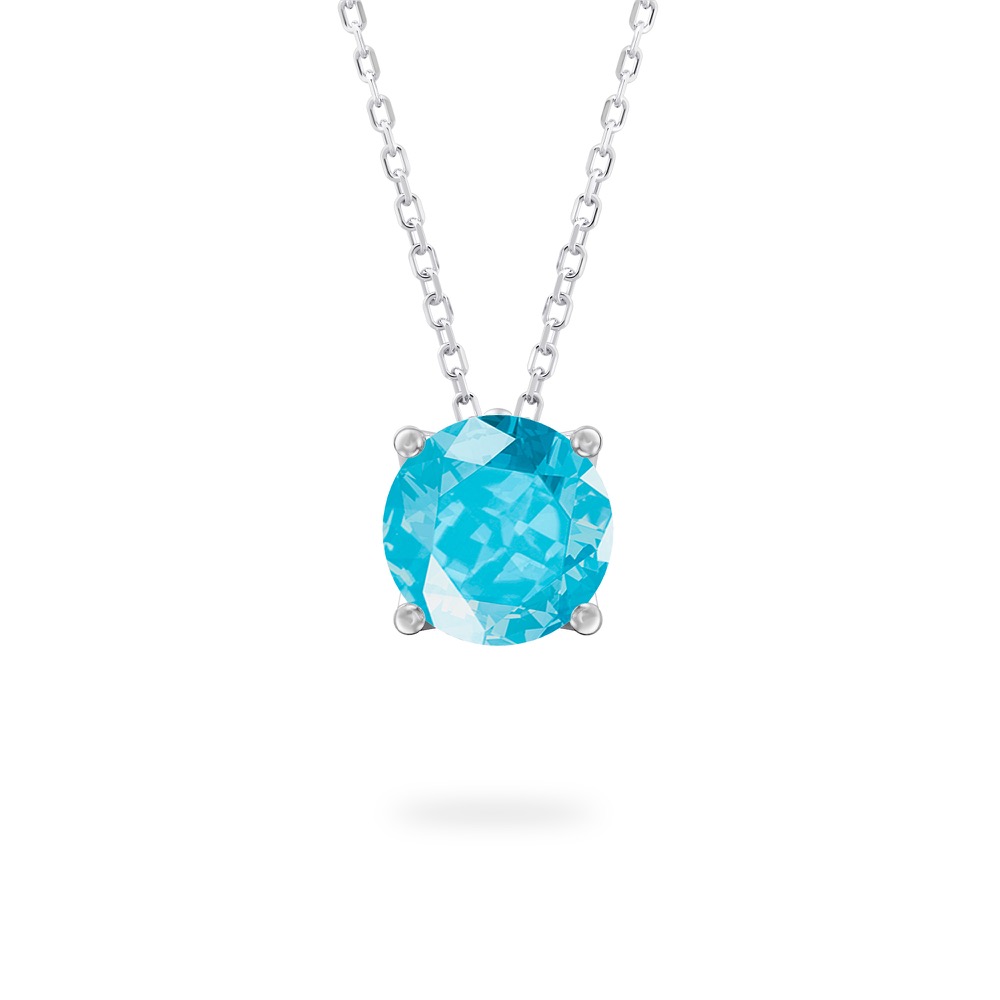 round cut march birthstone necklace in white gold