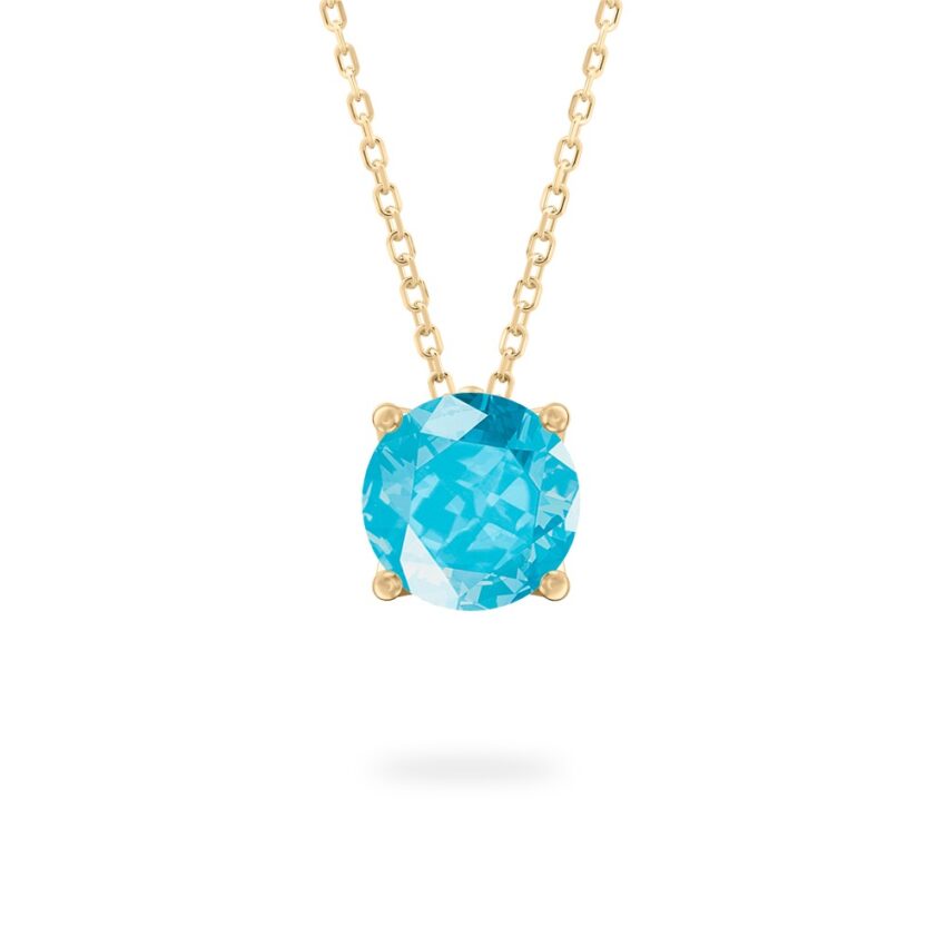 round cut march birthstone necklace in yellow gold