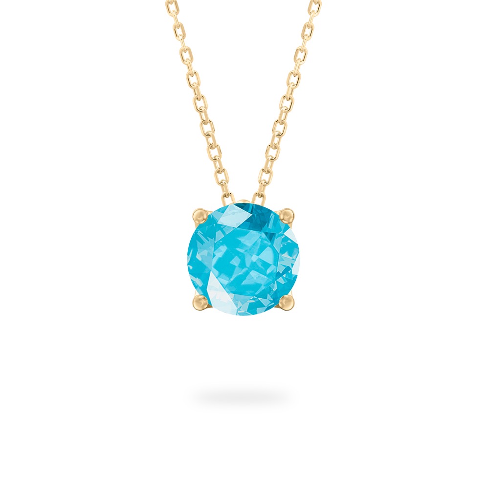 round cut march birthstone necklace in yellow gold