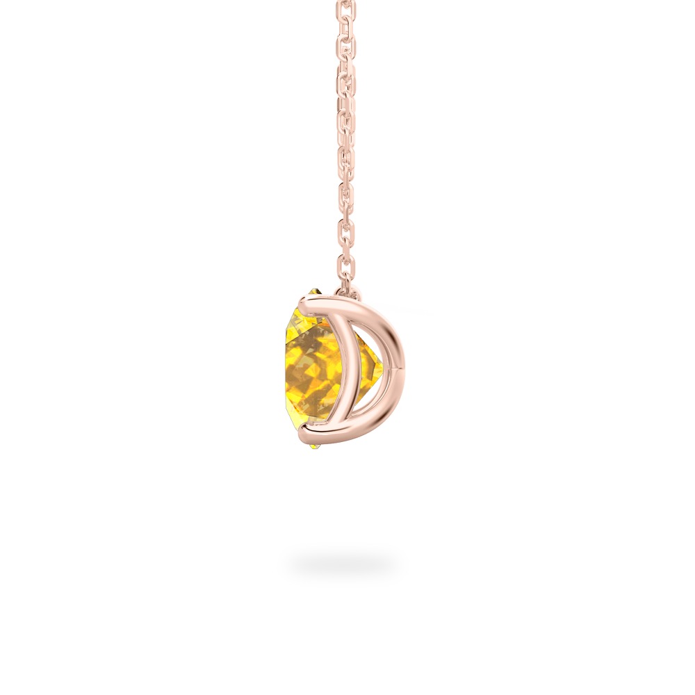 side view of round cut november birthstone necklace in rose gold
