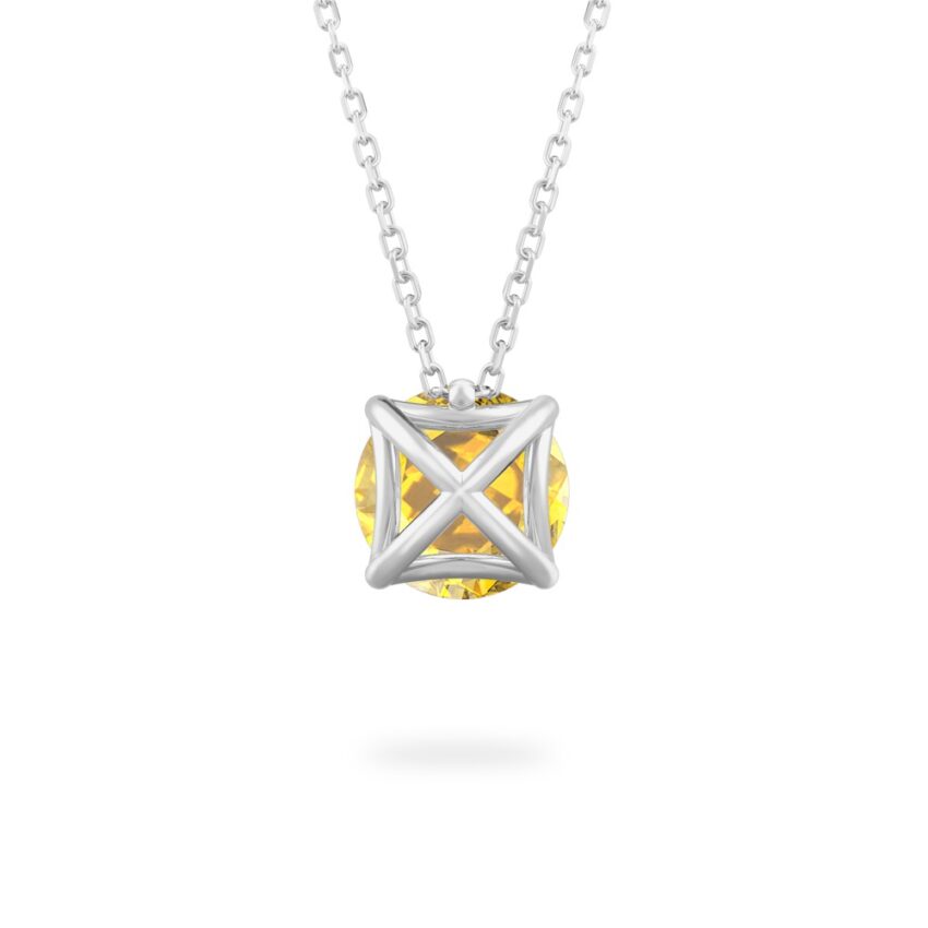 back view of round cut november birthstone necklace in white gold