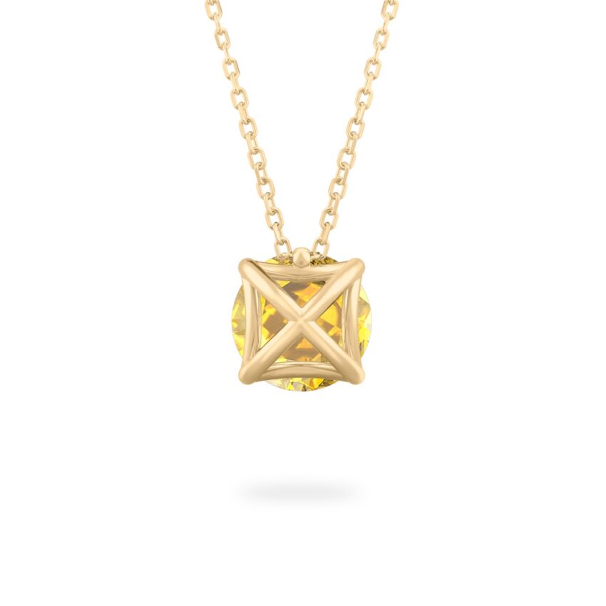 back view of round cut november birthstone necklace in yellow gold