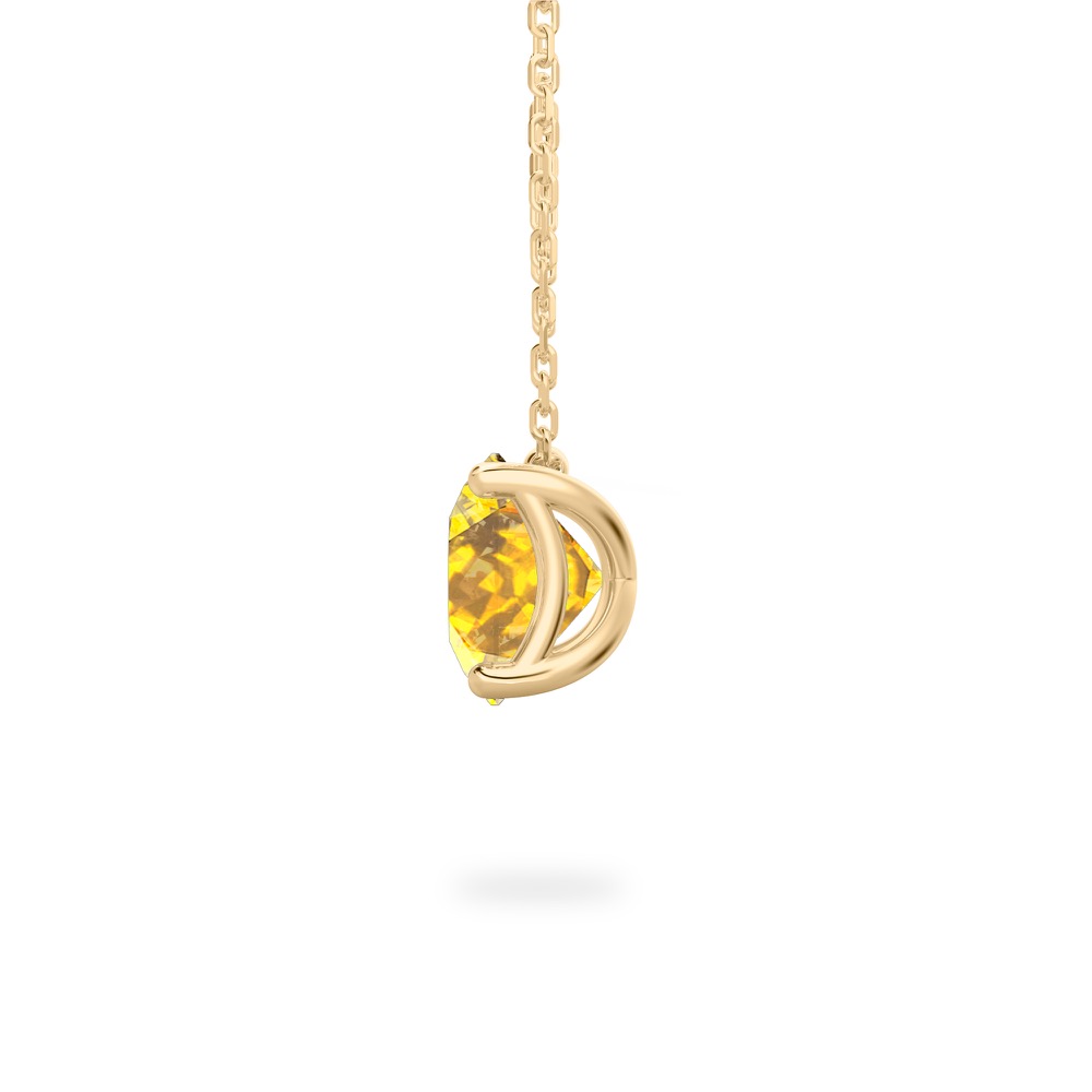side view of round cut november birthstone necklace in yellow gold