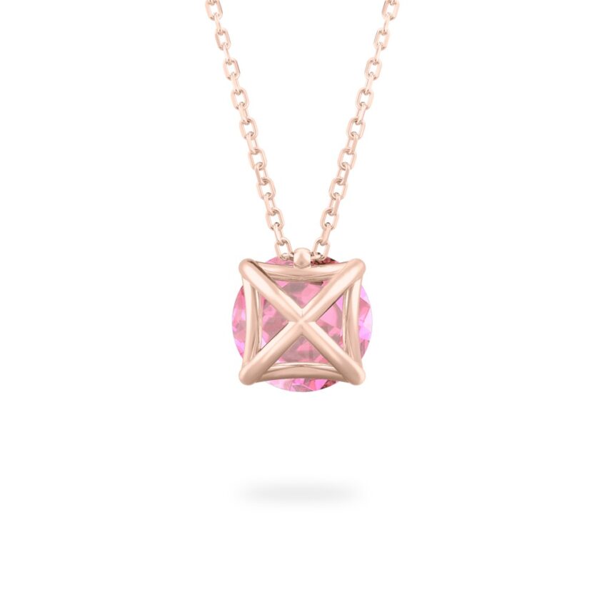 back view of round cut october birthstone necklace in rose gold
