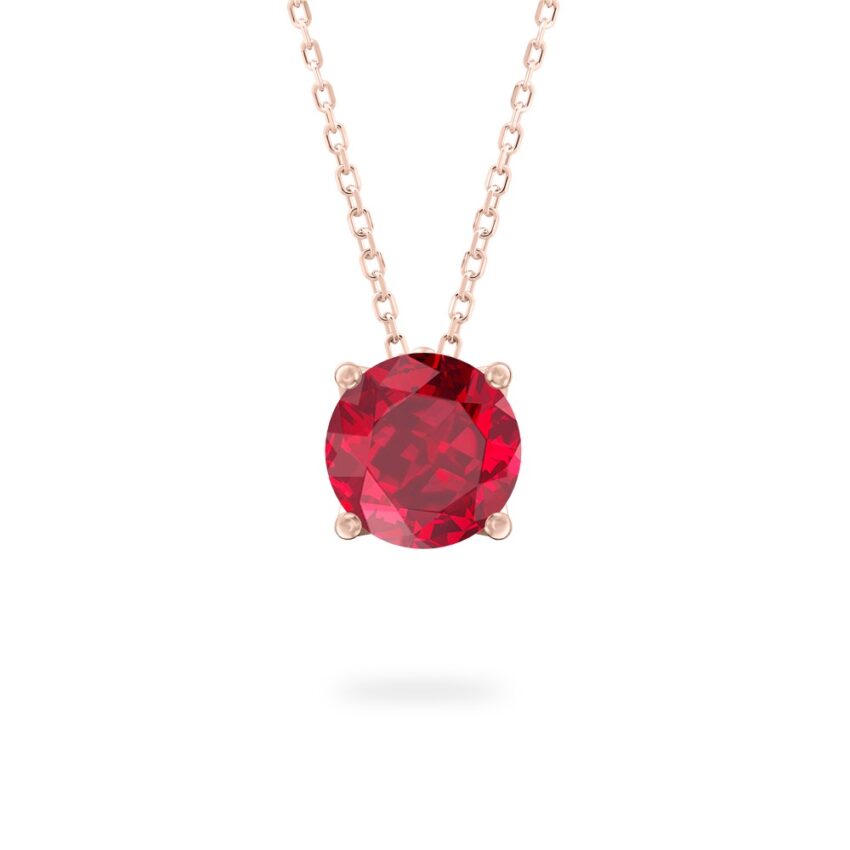 round cut ruby necklace in rose gold