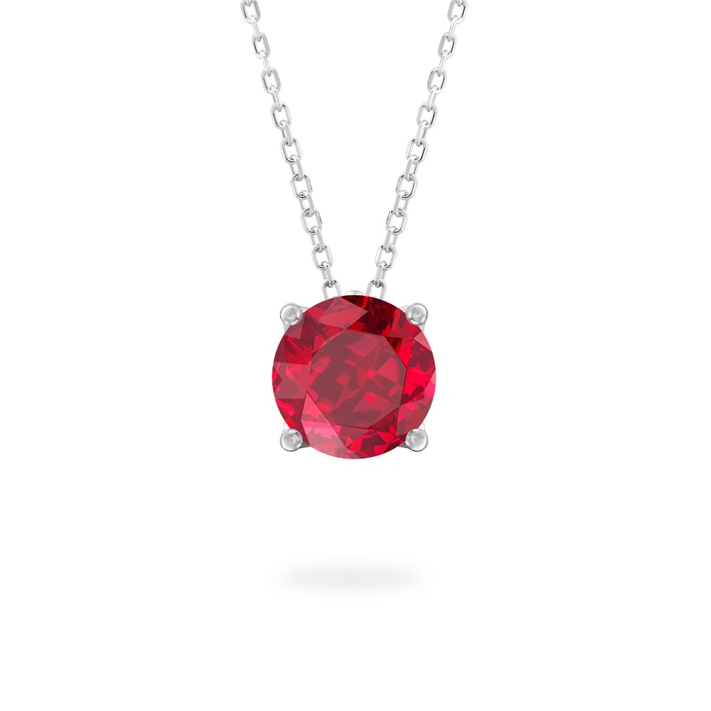 round cut ruby necklace in white gold