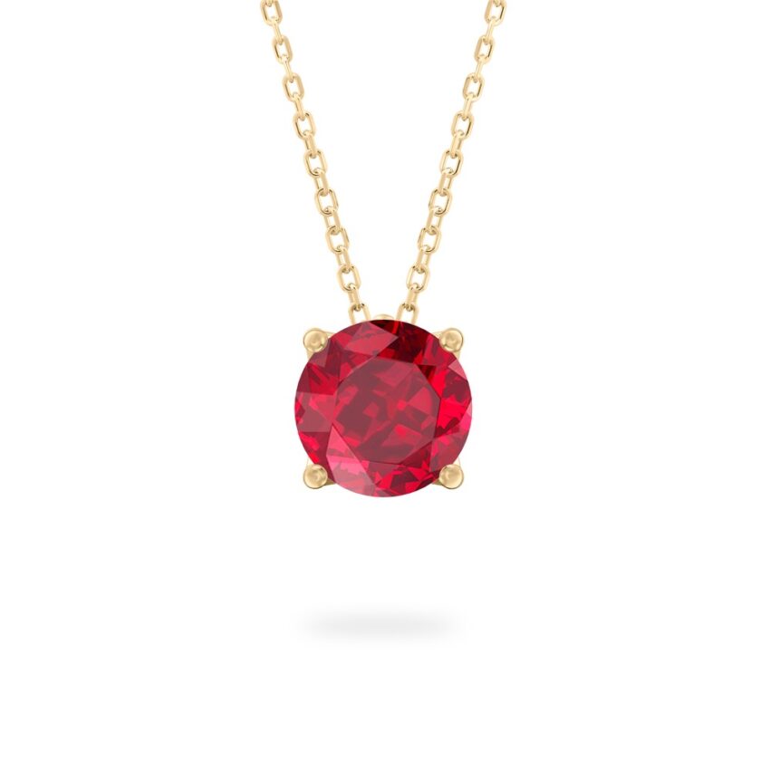 round cut ruby necklace in yellow gold