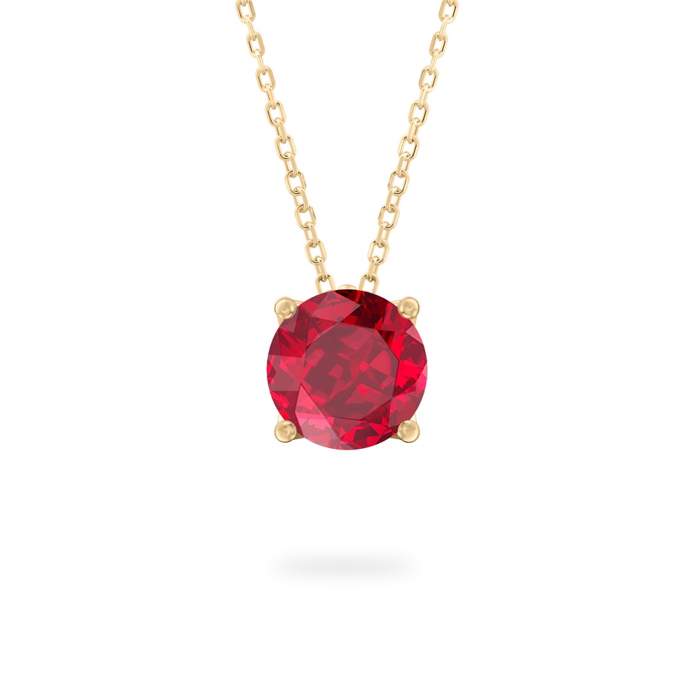 round cut ruby necklace in yellow gold