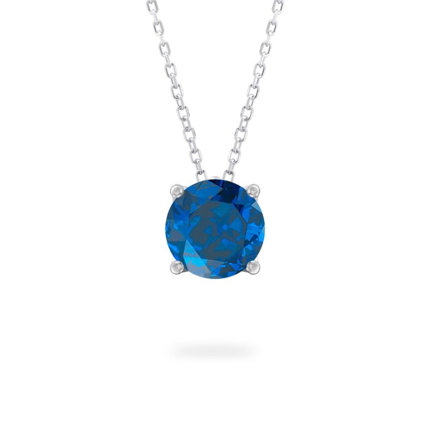 round cut sapphire necklace in white gold