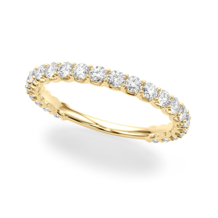 wedding band with diamonds in yellow gold