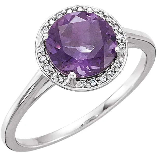 Amethyst Purple Engagement Ring with Halo in White Gold