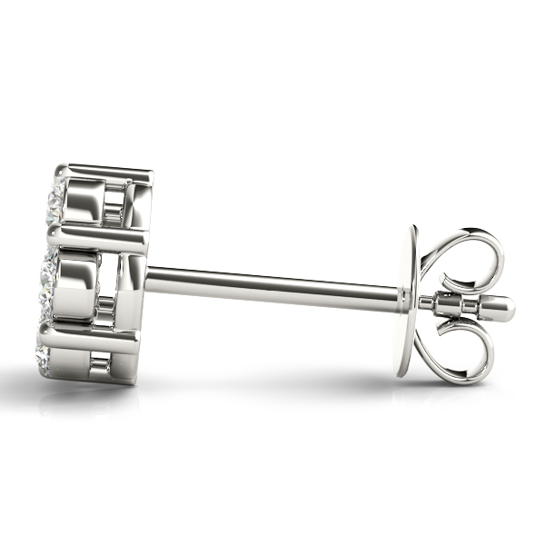 side view of white gold pave diamond cluster earring studs