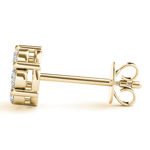 side view of yellow gold pave diamond cluster earring studs