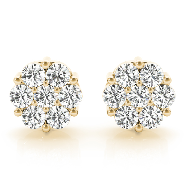 yellow gold pave diamond cluster earring studs