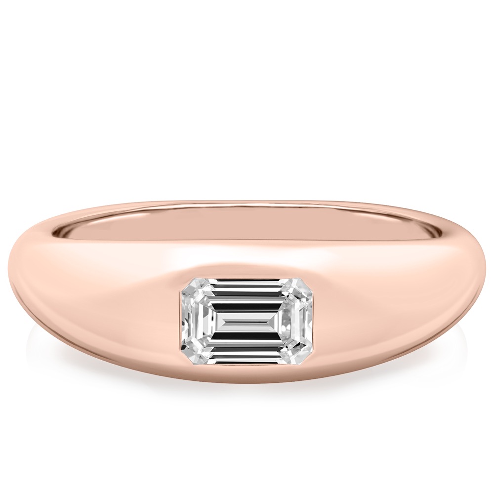 rose gold dome ring with east west set emerald diamond