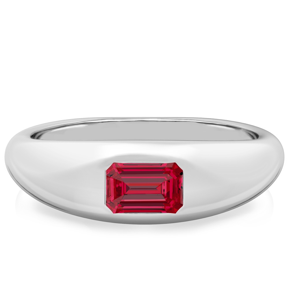 platinum dome ring with east west set emerald ruby gemstone